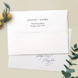 Simple Black White Custom Wedding Return Address Envelope<br><div class="desc">These white pre-addressed 5 x 7 wedding invitation envelopes are easy to customize with your details. We've placed your return address on the flap in a standard black, but you can easily change the text color to suit your style. In that case, you might see a color in the editing...</div>