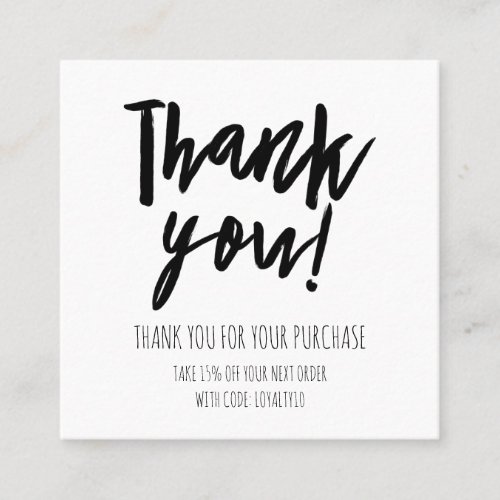 Simple Black White Customer Discount Thank You Square Business Card