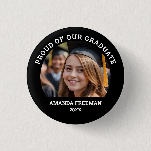 Simple Black & White Customized Photo Graduate Button (Front)