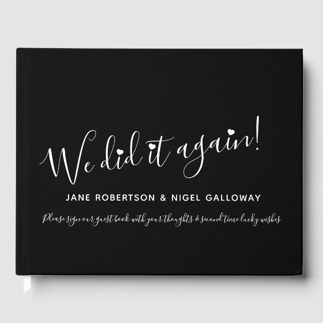 Simple black white customized remarried wedding guest book (Front)