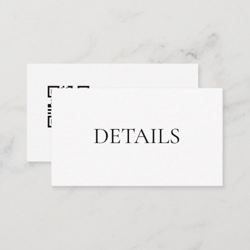 Simple Black white Details Wedding website QR code Enclosure Card