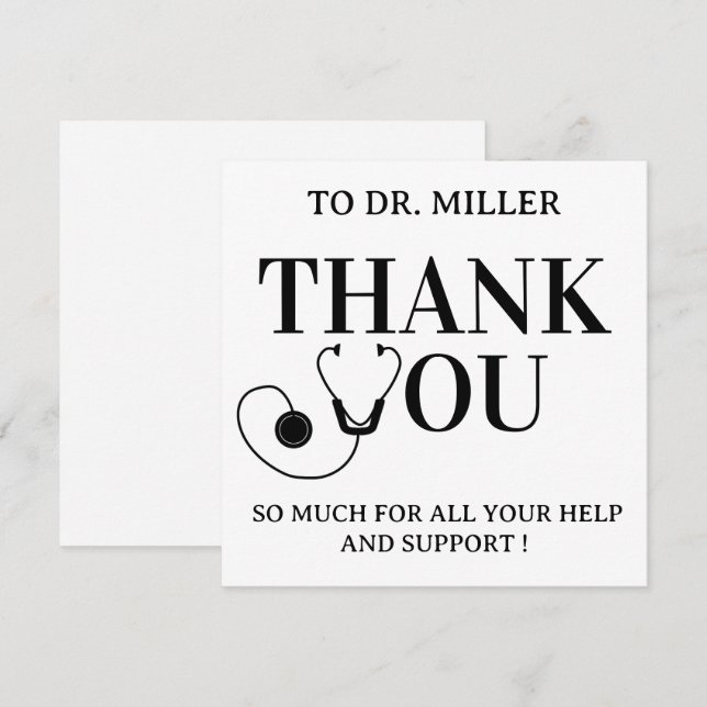 Simple Black & White  Doctor Thank You Card (Front/Back)