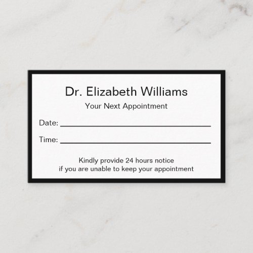 Simple Black White Doctors Office Appointment Card