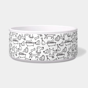 Simple black & white dog pattern large pet bowl