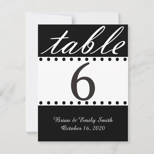 Simple black white dot custom table number card (Front)