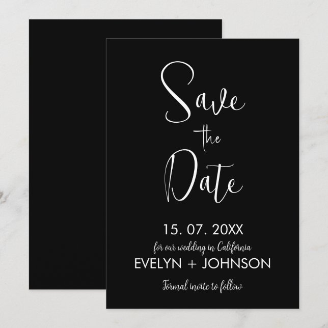 Simple Black & White Elegant Minimalist Save The Date (Front/Back)