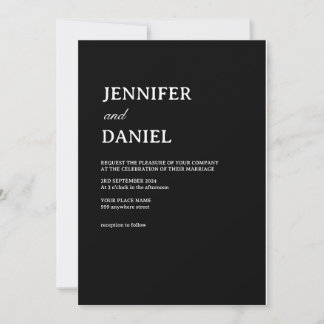 Simple Black & White Elegant Minimalist Wedding  Invitation