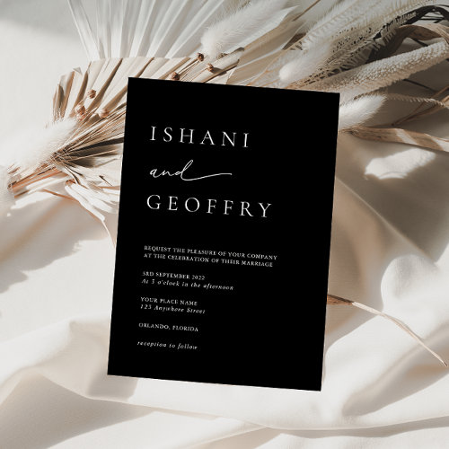 Simple Black  White Elegant Minimalist Wedding Invitation