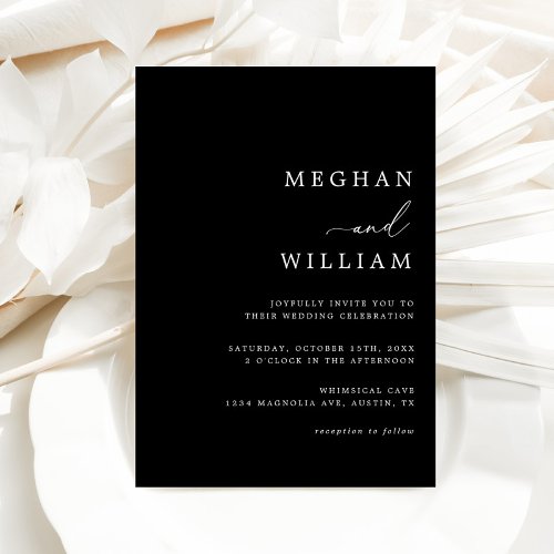 Simple Black  White Elegant Minimalist Wedding Invitation