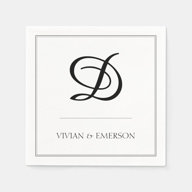 Simple Black White Elegant Monogram Wedding Napkins (Front)