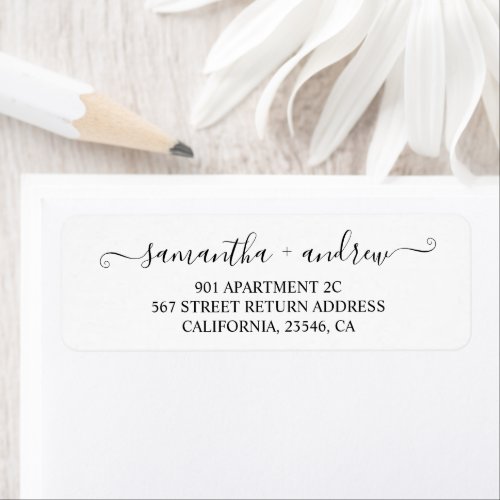 Simple black white elegant script return wedding label