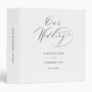 Simple Black White Elegant Script Wedding Album 3 Ring Binder
