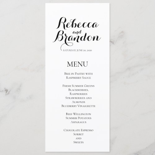 Simple Black White Elegant Script Wedding Menu