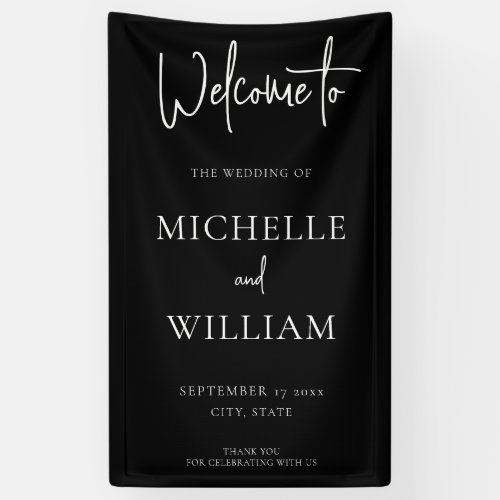 Simple Black White Elegant Script Wedding Welcome Banner