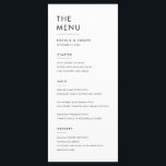 Simple Black & White Elegant Wedding Dinner Food Menu<br><div class="desc">Let your food speak for itself with this elegant black and white wedding dinner menu card. This minimalist design features clean lines and a classic font, putting the focus on your culinary selections. The black and white color scheme ensures it will complement any table setting, making it a versatile choice...</div>