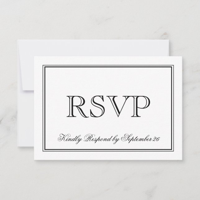 Simple Black & White Elegant Wedding RSVP Card (Front)