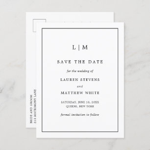 Simple Black White Elegant Wedding Save the Date Announcement Postcard