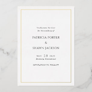 Simple Black White Elegant Wedding Save the Date Foil Invitation