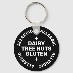 Simple Black White Emergency Contact Food Allergy  Keychain