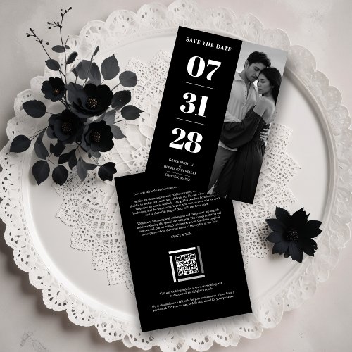 Simple Black  White Enchanting and Delicate Photo Save The Date