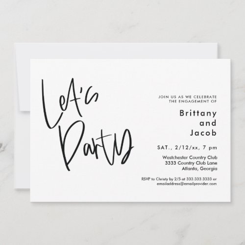 Simple Black White Engagement Party Invitation