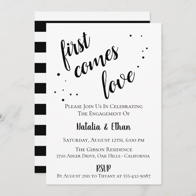 Simple Black White Engagement Party Invitation (Front/Back)