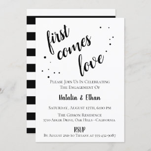 Simple Black White Engagement Party Invitation