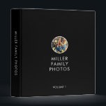 Simple Black White Family Photo Album 3 Ring Binder<br><div class="desc">Modern family photo binder features a minimal design in black and white. Custom family name presented in the center in stylish simple font with a complimentary minimal family photo medallion (500 x 500 px) you can customize by changing the text and image using the fields provided, or use the ‘message’...</div>