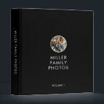 Simple Black White Family Photo Album 3 Ring Binder<br><div class="desc">Modern family photo binder features a minimal design in black and white. Custom family name presented in the center in stylish simple font with a complimentary minimal family photo medallion (500 x 500 px) you can customize by changing the text and image using the fields provided, or use the ‘message’...</div>