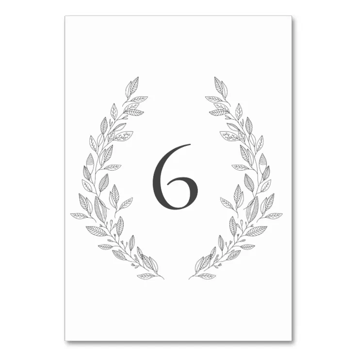 Simple Black White Floral Frame Number Table Card Zazzle