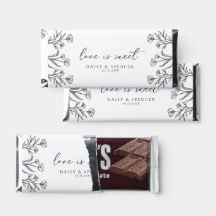 Simple Black & White Floral Monogram Wedding Large Hershey Bar Favors
