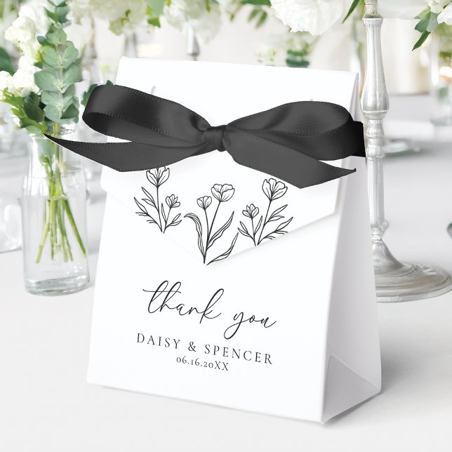 Simple Black & White Floral Outline Wedding Favor Boxes (Creator Uploaded)