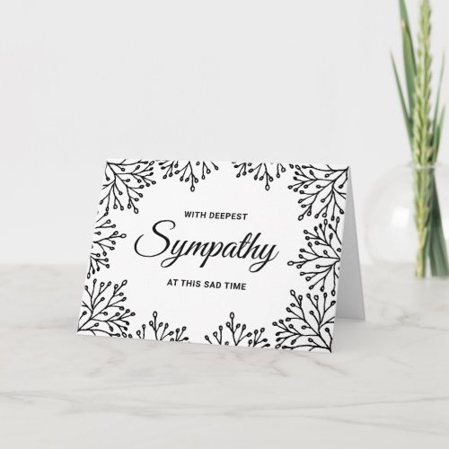 Simple Black  White Floral Sympathy Card