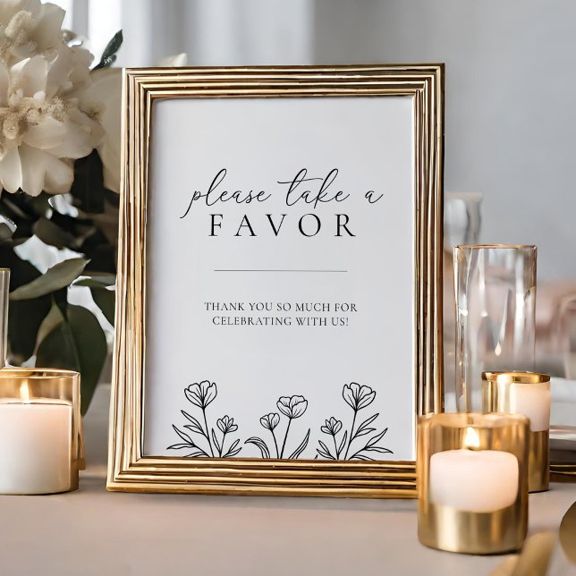Simple Black & White Floral Wedding Favor Sign (Creator Uploaded)