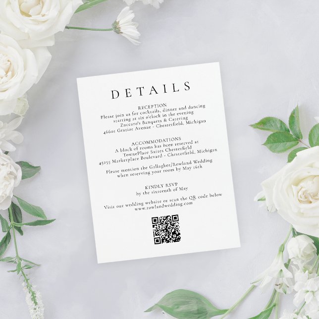 Simple Black & White Floral Wedding RSVP & Details Enclosure Card (Creator Uploaded)