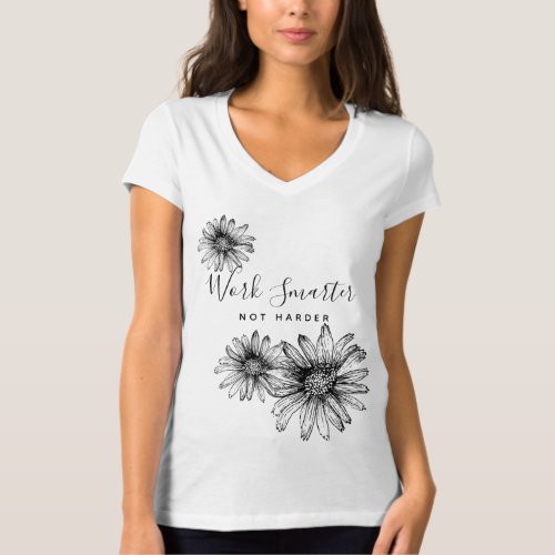 Simple Black White Flower Typography T_Shirt
