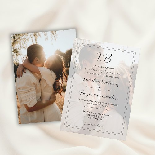 Simple Black White Formal Wording 2 Photo Wedding Invitation