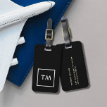 Simple Black White Frame Bold Monogram Luggage Tag<br><div class="desc">Elegant customizable grey luggage tag with white frame and bold monogram.</div>
