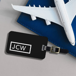 Simple Black White Frame Bold Monogram Luggage Tag