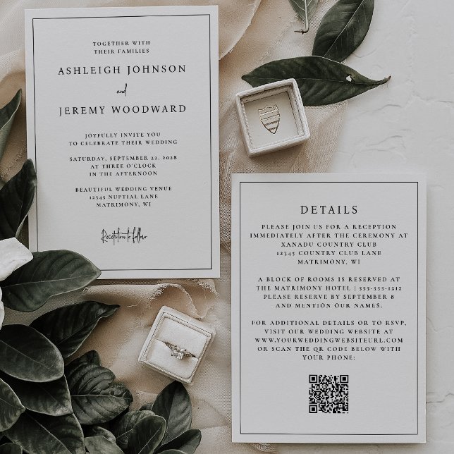 Simple Black White Frame QR Code Wedding Invite (Creator Uploaded)
