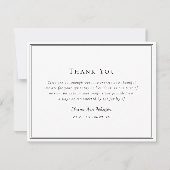 Simple Black & White Funeral Thank you  Card (Front)