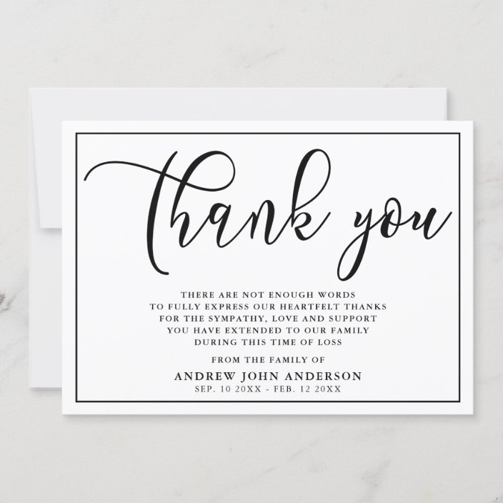 Simple Black & White Funeral Thank You Card | Zazzle.com