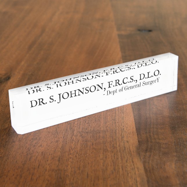 Simple Black & White General Surgen Doctor Address Desk Name Plate (Side)