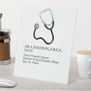 Simple Black & White General Surgen Doctor Address Pedestal Sign