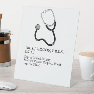 Simple Black & White General Surgen Doctor Address Pedestal Sign