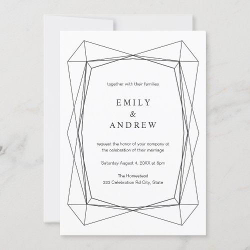Simple Black  White Geometric Frame Wedding Invitation