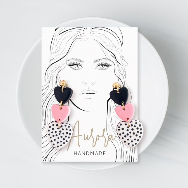 Simple Black White Girl Drawing Jewelry Display Business Card (Creator Uploaded)