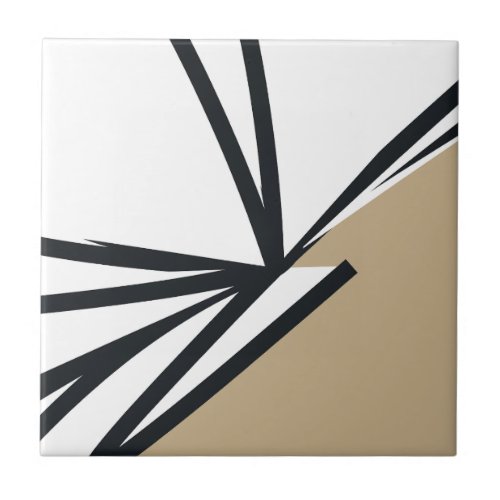 Simple Black White Gold Abstract Ceramic Tile