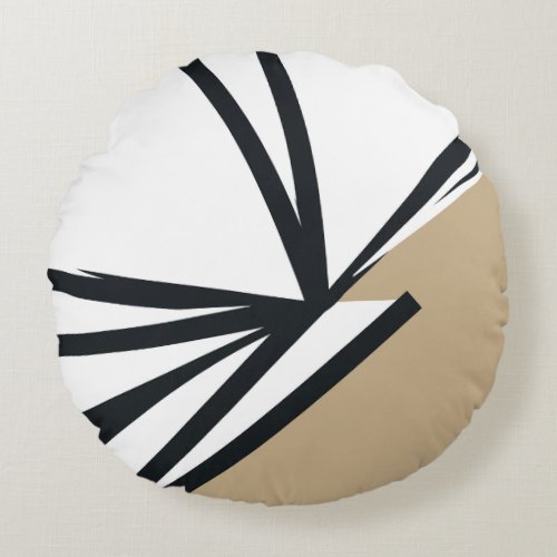 Simple Black White Gold Abstract Round Pillow