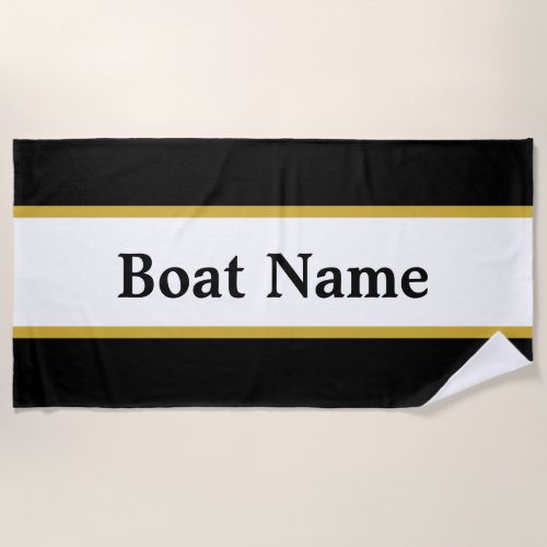 Simple Black White  Gold Boat Name Text Template Beach Towel